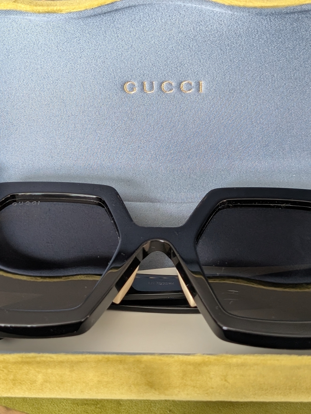 Gucci Black Oversized Square Sunglasses with Gold Temples